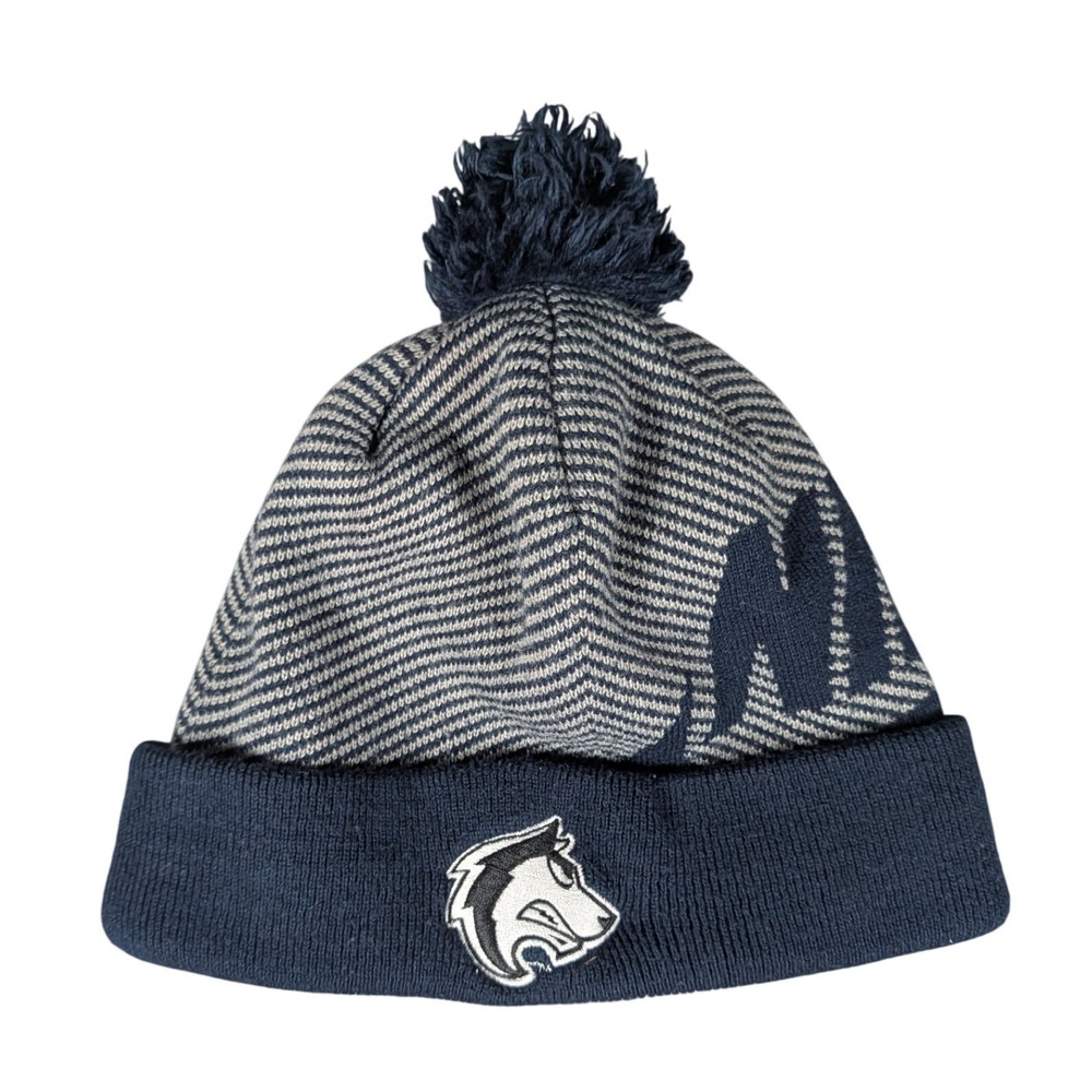 Nike UNH Wildcats Beanie Hat Unisex OSFM Navy Grey Pom Chevron Excellent